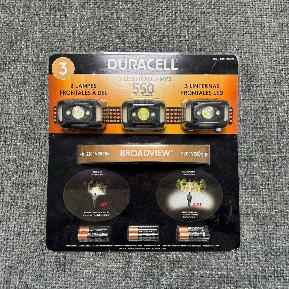 Duracell Broadview LED Headlamps 3 Pack 550 Lumens Black Orange 1600263